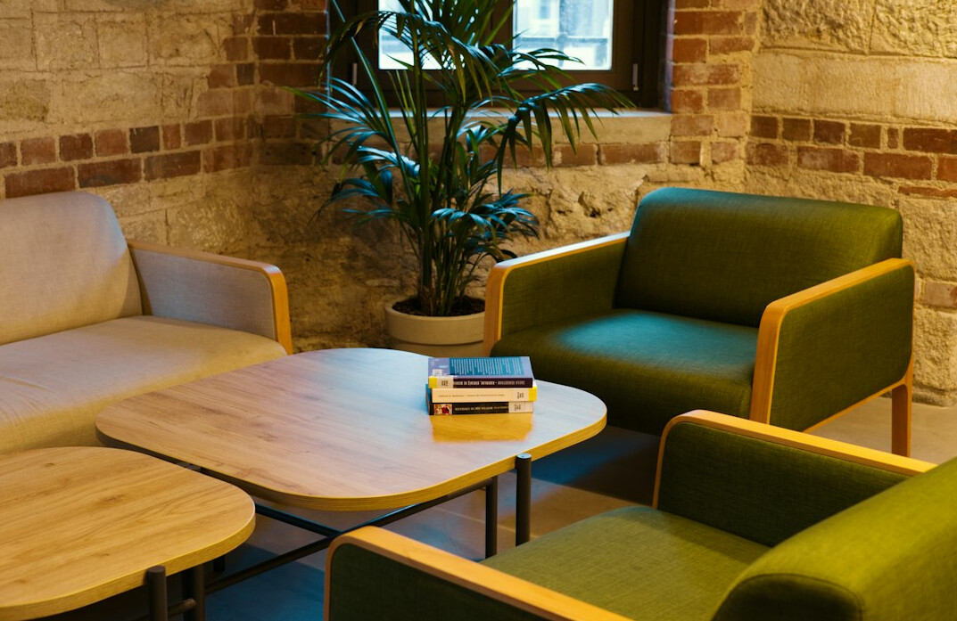 Stack of books on a table in a library